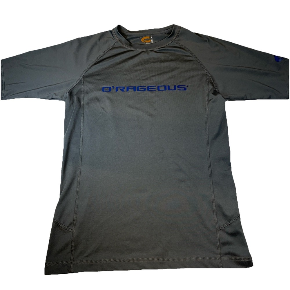 O'Rageous Mens Short Sleeve Rash Guard Gray Blue Swim Shirt Small